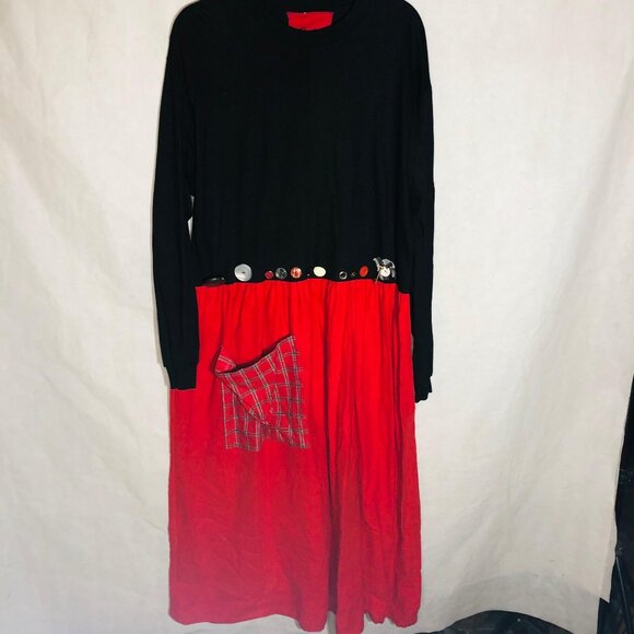 Paula dress long sleeve long pocket red black buttons extra large READ - Picture 2 of 14